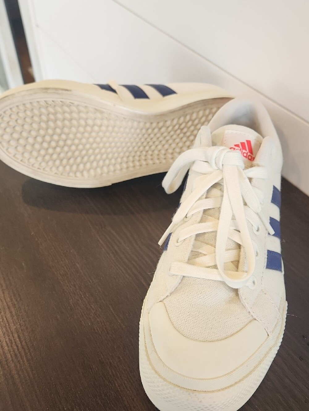 adidas Cream Platform Sneakers with Navy Three Stripes - Picture 5 of 9